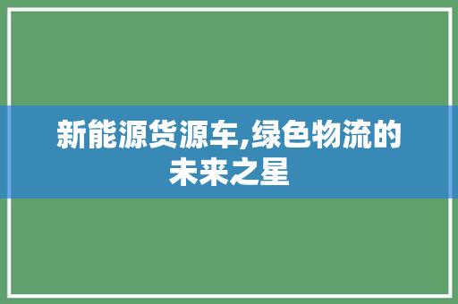 新能源货源车,绿色物流的未来之星