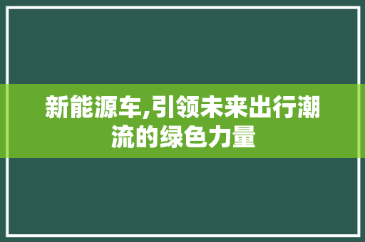 新能源车,引领未来出行潮流的绿色力量