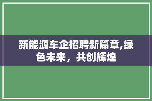 新能源车企招聘新篇章,绿色未来，共创辉煌