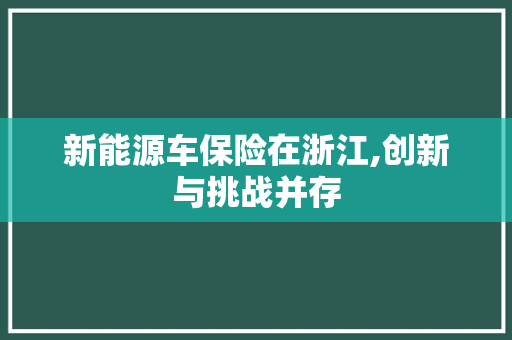新能源车保险在浙江,创新与挑战并存