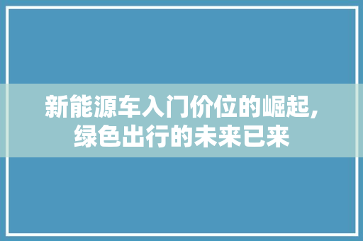新能源车入门价位的崛起,绿色出行的未来已来