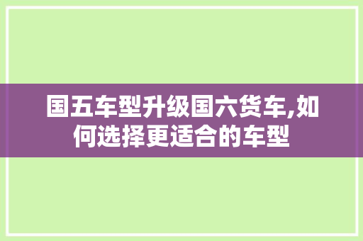 国五车型升级国六货车,如何选择更适合的车型