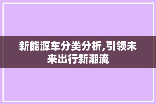 新能源车分类分析,引领未来出行新潮流