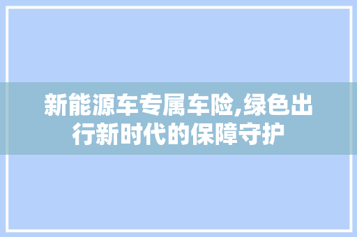 新能源车专属车险,绿色出行新时代的保障守护