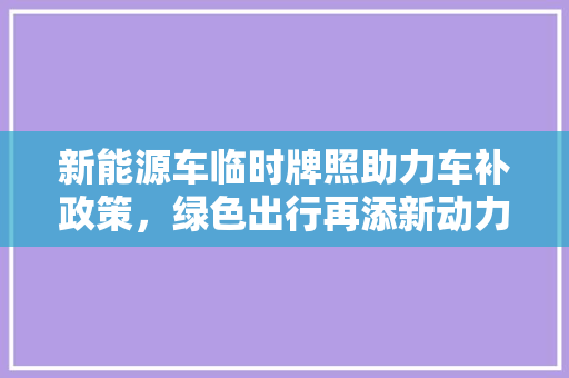 新能源车临时牌照助力车补政策，绿色出行再添新动力
