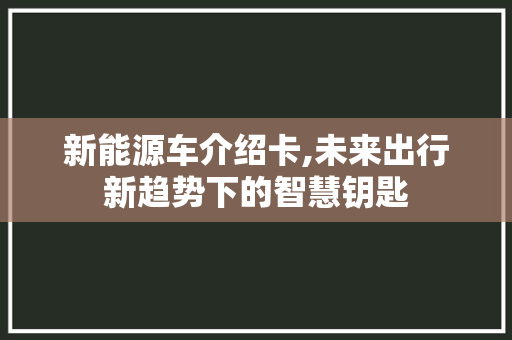 新能源车介绍卡,未来出行新趋势下的智慧钥匙