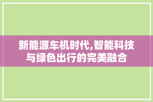 新能源车机时代,智能科技与绿色出行的完美融合