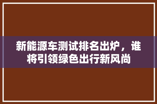 新能源车测试排名出炉，谁将引领绿色出行新风尚