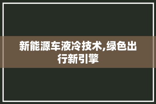 新能源车液冷技术,绿色出行新引擎