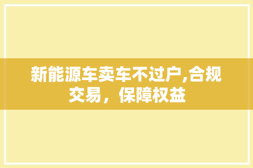 新能源车卖车不过户,合规交易，保障权益