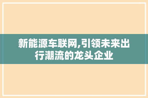 新能源车联网,引领未来出行潮流的龙头企业