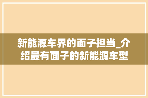 新能源车界的面子担当_介绍最有面子的新能源车型