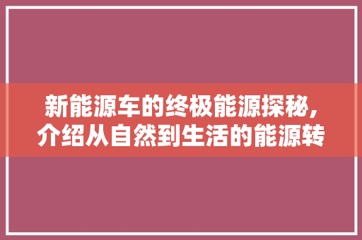 新能源车的终极能源探秘,介绍从自然到生活的能源转化之旅