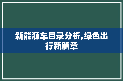 新能源车目录分析,绿色出行新篇章