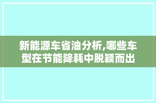 新能源车省油分析,哪些车型在节能降耗中脱颖而出
