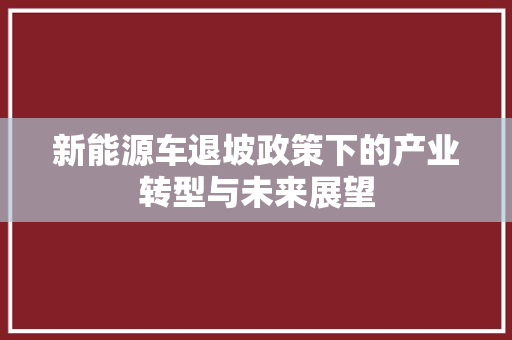 新能源车退坡政策下的产业转型与未来展望