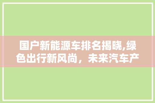 国户新能源车排名揭晓,绿色出行新风尚，未来汽车产业新格局