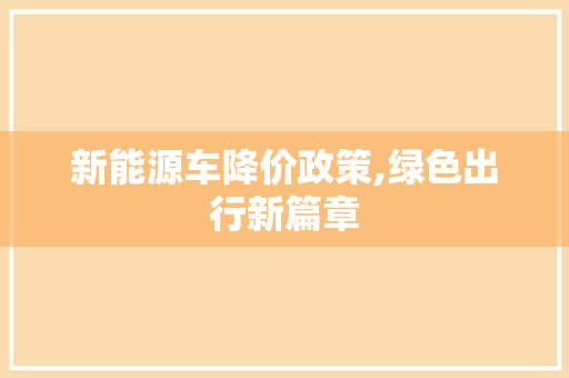新能源车降价政策,绿色出行新篇章
