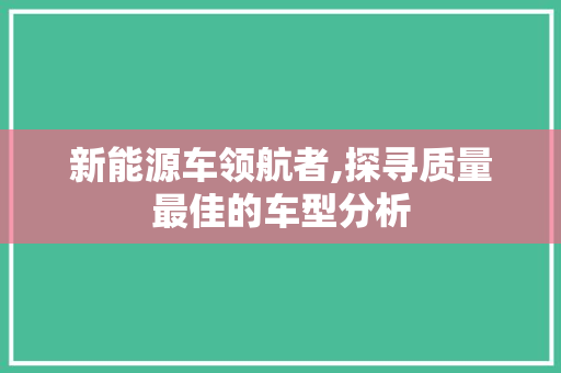 新能源车领航者,探寻质量最佳的车型分析