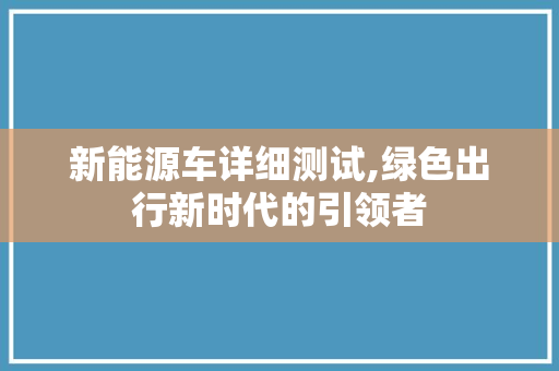 新能源车详细测试,绿色出行新时代的引领者