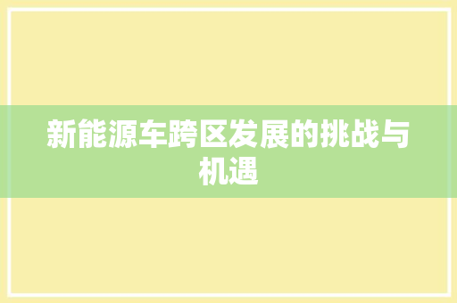 新能源车跨区发展的挑战与机遇
