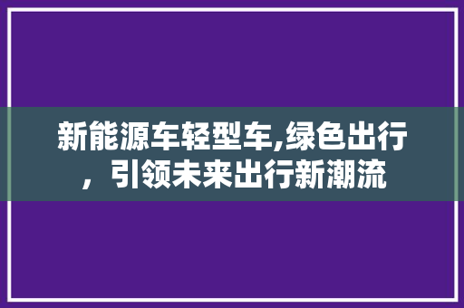 新能源车轻型车,绿色出行，引领未来出行新潮流