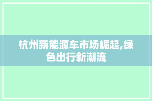 杭州新能源车市场崛起,绿色出行新潮流
