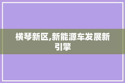 横琴新区,新能源车发展新引擎