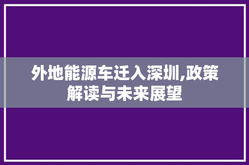 外地能源车迁入深圳,政策解读与未来展望