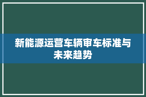 新能源运营车辆审车标准与未来趋势