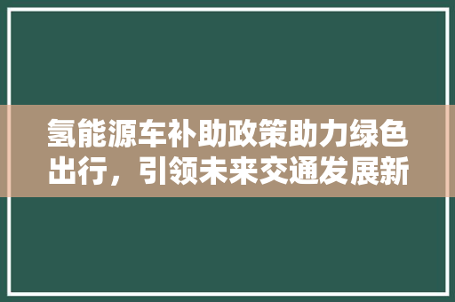 氢能源车补助政策助力绿色出行，引领未来交通发展新潮流