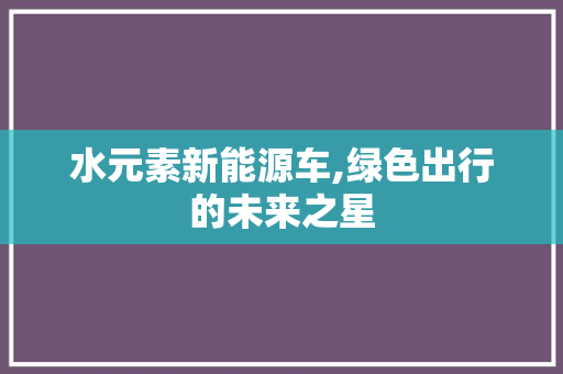水元素新能源车,绿色出行的未来之星