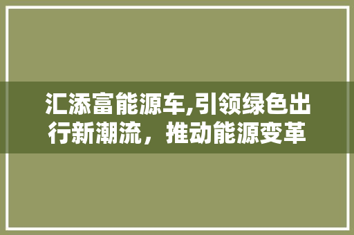 汇添富能源车,引领绿色出行新潮流，推动能源变革