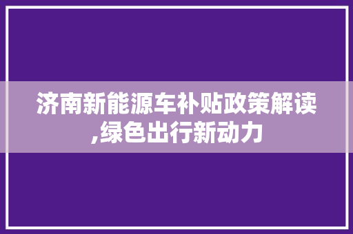 济南新能源车补贴政策解读,绿色出行新动力