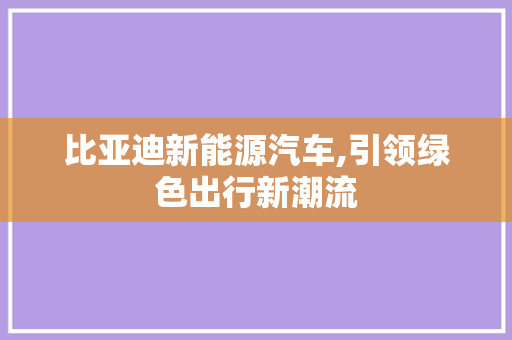 比亚迪新能源汽车,引领绿色出行新潮流