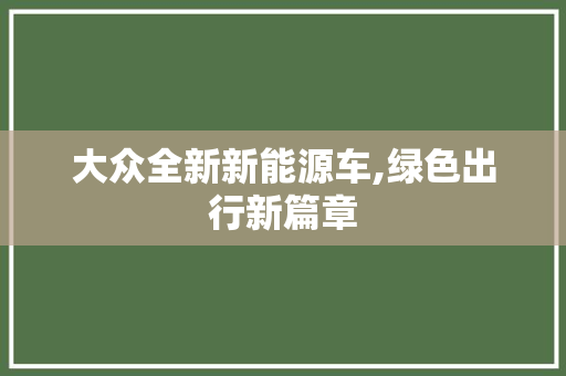 大众全新新能源车,绿色出行新篇章