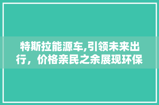 特斯拉能源车,引领未来出行，价格亲民之余展现环保实力