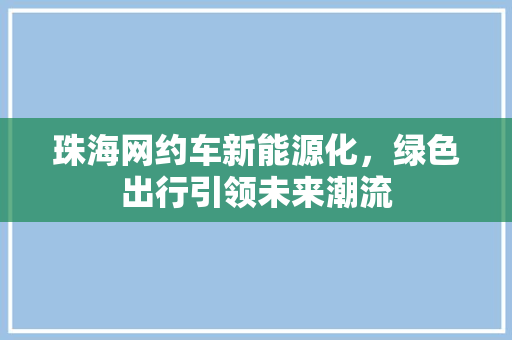 珠海网约车新能源化，绿色出行引领未来潮流
