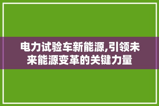电力试验车新能源,引领未来能源变革的关键力量