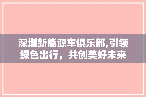 深圳新能源车俱乐部,引领绿色出行，共创美好未来