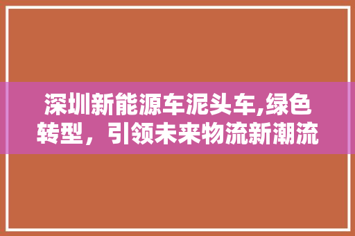 深圳新能源车泥头车,绿色转型，引领未来物流新潮流