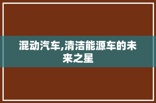 混动汽车,清洁能源车的未来之星