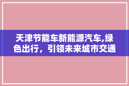 天津节能车新能源汽车,绿色出行，引领未来城市交通新风尚