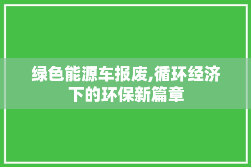 绿色能源车报废,循环经济下的环保新篇章