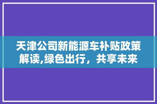 天津公司新能源车补贴政策解读,绿色出行，共享未来