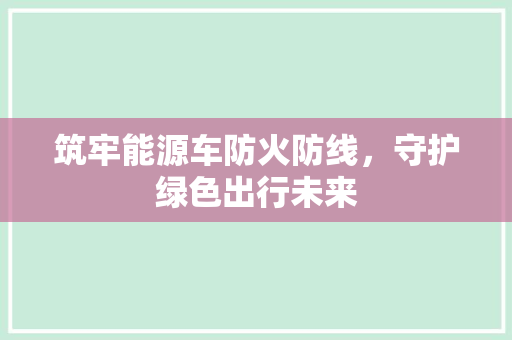 筑牢能源车防火防线，守护绿色出行未来