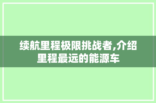 续航里程极限挑战者,介绍里程最远的能源车