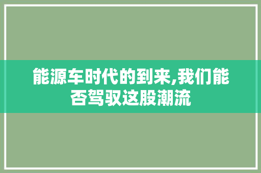 能源车时代的到来,我们能否驾驭这股潮流