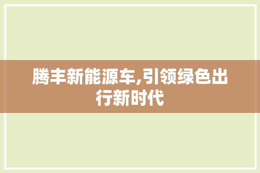 腾丰新能源车,引领绿色出行新时代
