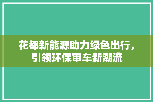 花都新能源助力绿色出行，引领环保审车新潮流